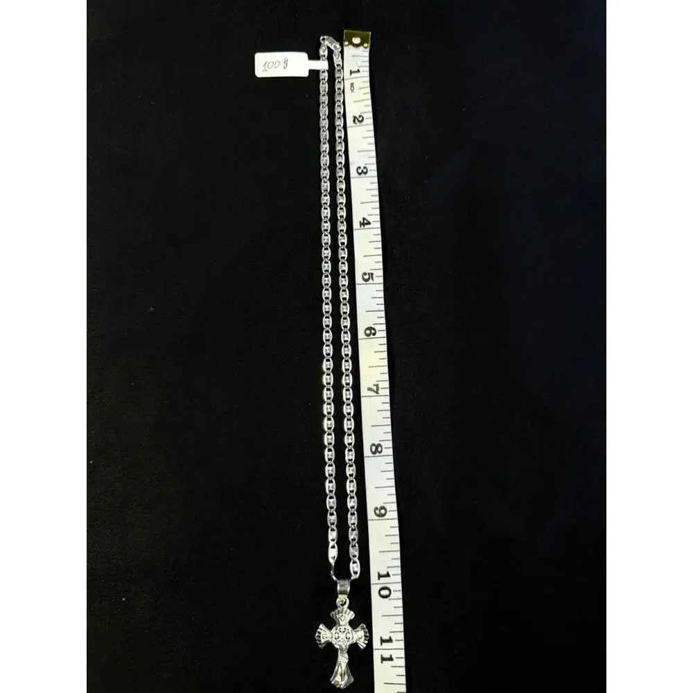 925 Sterling Silver Crucifix Cross Pendant Necklace 20 Inch 4.2mm Mariner Chain
